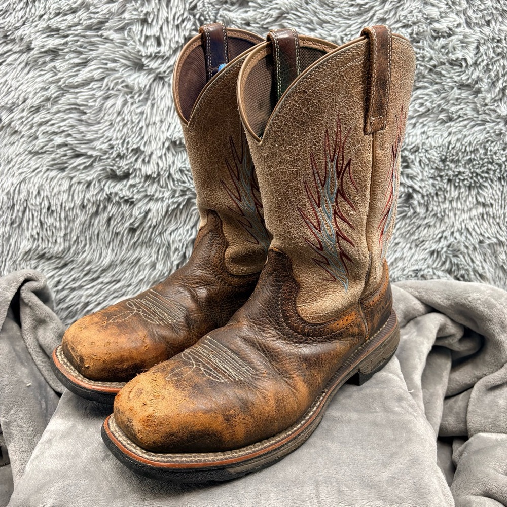 Ariat Cowboy Boots Mens 10 Workhog Mesteno II Composite Rustic Brown Stone Rodeo